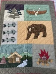Patch Magic Lap Quilt 46 X 36 Mountain Cabin Outdoors Theme Fishing Bear. Fixed Price $45.00.