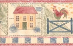 Country Quilt Stitch Rooster Floral Rabbit Bunny Blue Check Wall Paper Border. Fixed Price $19.99.