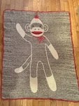 Green Sock Monkey Throw 41 X 31 Kids Blanket Decoration Recycled Material Usa. Fixed Price $40.00.