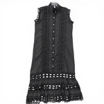 Xing Chen Kai Black Eyelet Lace Midi Dress Sleeveless High Neck Button Front. Fixed Price $32.98.