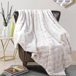 Soft Fuzzy Warm Throw Blanket Jacquard Rabbit Faux Fur With Micromink Backing. Fixed Price $29.60.
