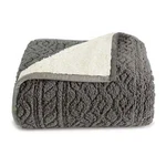 Cuddl Duds Sherpa Throw Reversible Cable Knit Pattern 50" X 60" Gray/ivory New. Fixed Price $38.00.