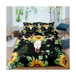 Feelyou Sunflower Comforter Cover Set Yellow Flowers Cow Skull Bedding Bo.... Fixed Price $35.52.