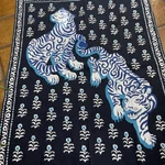 Anthropologie Print Fresh Tiger Queen Knit Throw Blanket 50X70 Cotton Rare Navy. Fixed Price $180.00.