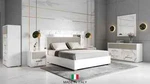 Made Italy 5PC Led Queen King Contemporary White Bedroom With Stone Front. Fixed Price $3299.99.