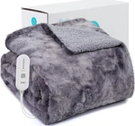 Soft Faux Fur Heated Blanket - Fast Heating, 5 Settings, Auto Off, Grey 72"X84. Fixed Price $87.99.