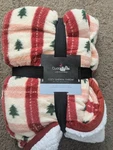 Cuddl Duds Sherpa Throw 50X60 Holiday Plaid Red White Green Trees Double Layer. Fixed Price $16.00.