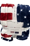 Tommy Hilfiger Patriotic Red, White And Blue Plush Reversible Queen Blanket. Fixed Price $129.00.