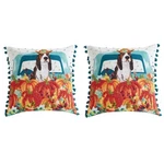 Pioneer Woman Harvest Dog Charlie Truck Pumpkin 18" Throw Pillows Cute Lot Of 2. Fixed Price $32.00.