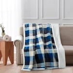 Regal Comfort - Blue And Grey Plaid Flannel Sherpa Throw Blanket 50"X60". Fixed Price $39.95.