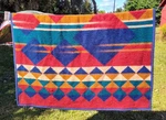Vintage Geometric Triangle Acrylic Polyester Blanket 75" X 53" Southwest Colors. Fixed Price $23.00.