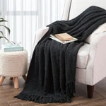 Black Throw Blanket Knitted Tweed Soft Decorative Living Room Sofa Chair Cover. Fixed Price $51.28.