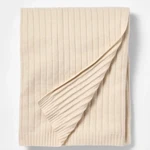 50"X60" Casual Mixed Rib Throw Blanket Beige Threshold Champagne Cream White. Fixed Price $22.00.