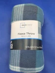 Mainstays: Fleece Throw Blanket, Size 50 Inches By 60 Blue Plaid Pattern. Fixed Price $12.95.