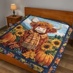 Highland Cow Fall Quilt Blanket Sunflower Pumpkin Autumn Cozy Farmhouse Throw. Fixed Price $48.18.