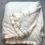Vtg Simply Shabby Chic Satin Trim Blanket 89"X102" Queen Size White Ultra Plush. Fixed Price $288.88.