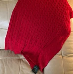Lauren Ralph Red Cable Knit Throw Blanket 100% Cotton Jamie Ribbed Lrl. Fixed Price $49.00.