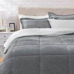 Amazon Basics Ultra-soft Micromink Sherpa Blanket Set, King, Charcoil. Fixed Price $39.49.