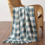 Vhc Brands River Blue Woven Check Throw Blanket With Fringe 50X60. Fixed Price $27.95.