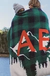 American Eagle Outfitters Sherpa Fleece Throw Blanket Green Plaid & Logo Nwt. Fixed Price $20.00.