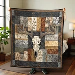 Hunting Deer Skull Quilt Blanket Rustic Buck Antler Cabin Gift For Him Decor Set. Fixed Price $43.98.