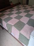 Hand Made, Knitted Heavy Pink Sage Checked Blanket. Fixed Price $80.00.