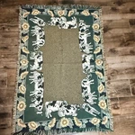 Manual Woodworkers Vintage Cow Sunflower Woven Tapestry Blanket, Green 41"X61". Fixed Price $49.00.