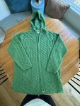 Merino Wool Sweater Medium Aran Crafts Ireland Green Hooded Zip Cable Knit Boho. Fixed Price $60.00.