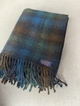 Vintage Pendleton Virgin Wool Throw Blanket Blue Plaid Brown Green Fringe. Fixed Price $50.00.