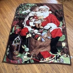 Vtg Christmas Blanket Fleece Throw Safdie And Co Girl Kissing Santa 46"X58". Fixed Price $19.00.