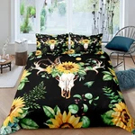 Feelyou Sunflower Comforter Cover Set Yellow Flowers Cow Skull Bedding Bo.... Fixed Price $24.93.