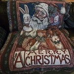 Goodwin Weavers Throw Blanket Merry Christmas Santa Susan Winget 50"X70". Fixed Price $28.49.