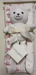 Laura Ashley Bows & Roses Blanket Set With Plush Bear, Reversible, 30X40 In New. Fixed Price $32.92.