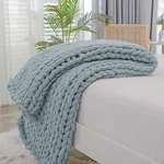 40X40 Inch Dusty Blue Chunky Throw Blanket Hand Knitted Chenille Yarn Hub. Fixed Price $43.69.