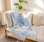 Sun Dream Malibu Throw Blanket Woven Knit Blue/white Brand New Boho. Fixed Price $55.99.
