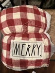Rae Dunn Sherpa Throw Buffalo Check Red "merry" Blanket 50 X60 Christmas New. Fixed Price $50.00.