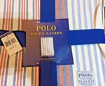 Polo Ralph Lauren 50X70 Striped Cotton Throw Blanket Blue Red Ivory Nwt. Fixed Price $77.00.