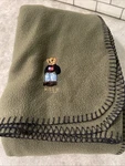Ralph Lauren Polo Blanket Throw Teddy Bear Fleece Olive Green Navy Stitch. Fixed Price $20.00.