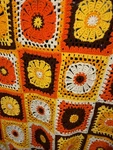 Vtg Handmade Crochet Granny Square Blanket Knitted Afghan Large Floral Orange. Fixed Price $40.00.