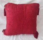 Waterford Silk Throw Pillow Burgundy Red Beaded Embroidery Fringe Toss 16". Fixed Price $24.99.