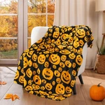 Halloween Throw Blanket Pumpkin Theme Orange Fall Spooky Bats Microfiber Fleece. Fixed Price $22.99.