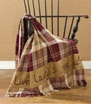 Live Laugh Love Woven Throw 30X30 Cotton Country Burgundy Khaki Tan Plaid Park. Fixed Price $46.71.