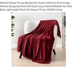 Pavilia Fleece Throw Blanket Pom Fringe Maroon Burgundy Red 50X60IN Flannel. Fixed Price $24.99.