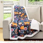 Lush Decor Pixie Fox Sherpa Throw Blanket 50X60 Navy Orange Floral Kids. Fixed Price $41.03.