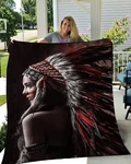 Native American Indian Woman Feather Print Velveteen Plush Fleece Blanket Decor. Fixed Price $58.99.