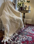 Wool Aran Cable Knit Handmade Crochet Bedspread Throw Fringed 96 X 88. Fixed Price $109.99.