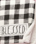Rae Dunn Blessed Black White Plaid Buffalo Check Throw Blanket Sherpa New. Fixed Price $39.99.