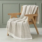 New West Elm Beige Woven Waffle Knit Cotton Boho Cozy Throw Blanket - 60" X 80". Fixed Price $99.00.