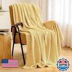 Miulee Light Yellow Throw Blanket 3D Ribbed Jacquard Fleece Flannel Velvet. Fixed Price $36.99.