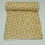 Kantha Quilt Cotton Handmade Modern Bedspread Yellow Geometric Floral. Fixed Price $112.34.